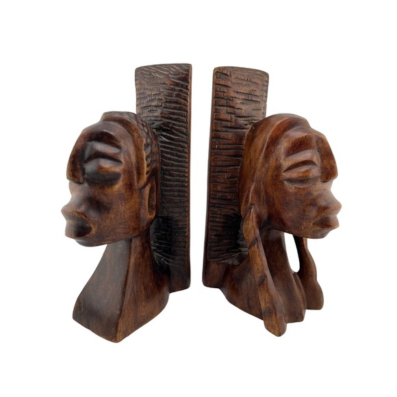 Vintage Collectible Decorative African Hand Carved Wooden Sculpture -‎ Lot of 2 - Picture 1 of 16